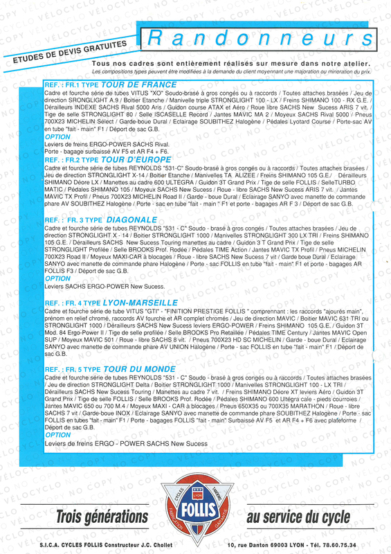 fiche verso RANDONNEUSE DIAGONALE FOLLIS 1993 VELOCYCLO