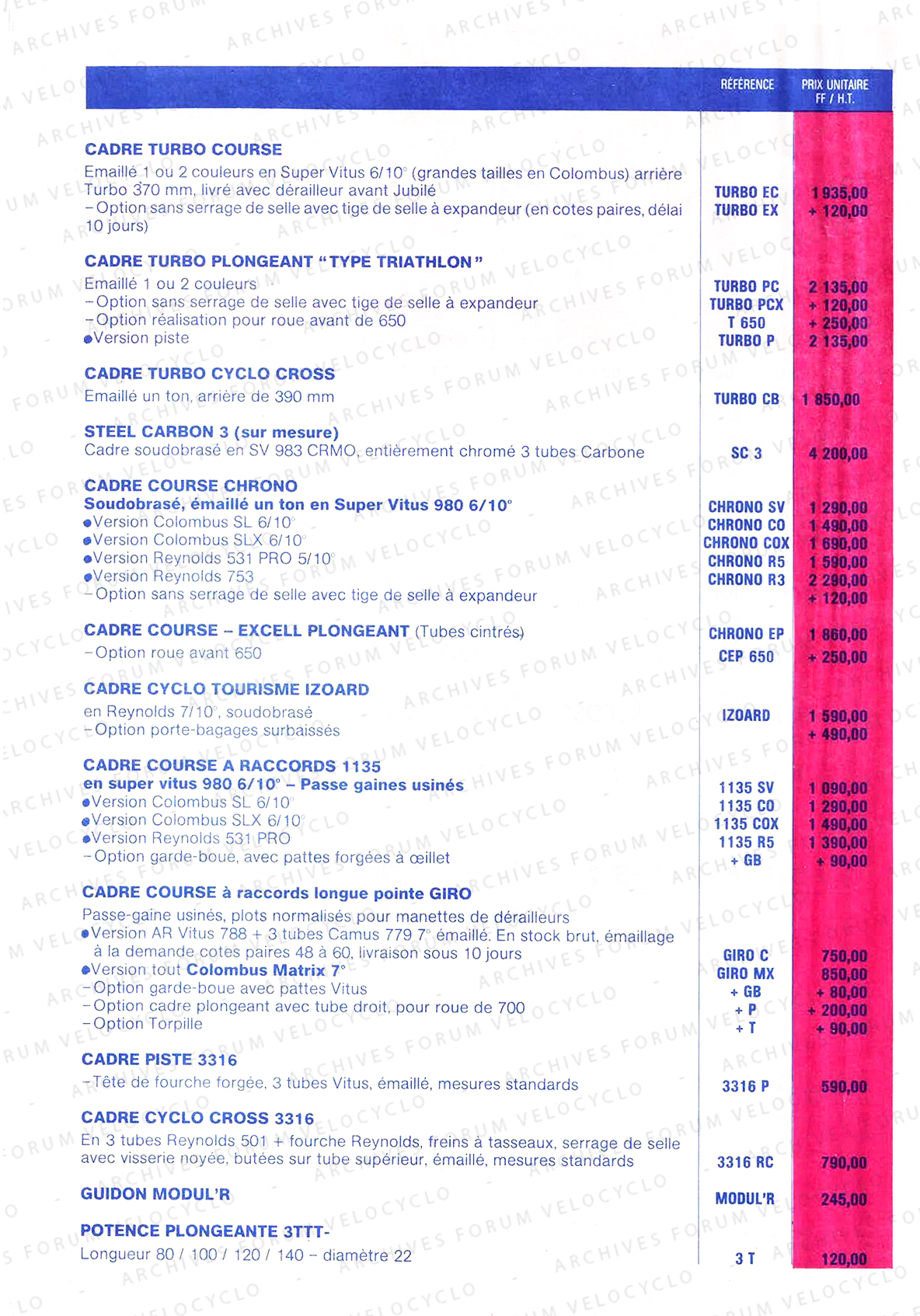 CATALOGUE MECACYCLE TARIF