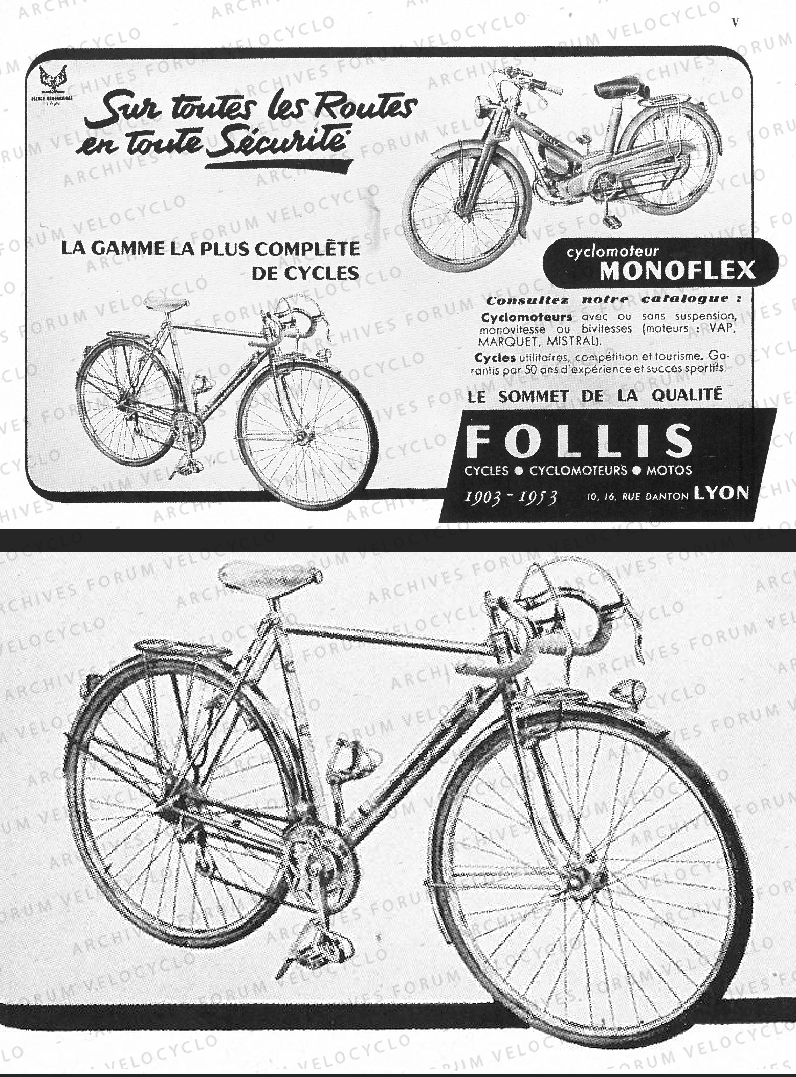 LE CYCLISTE 1953 VELOCYCLO PUB FOLLIS