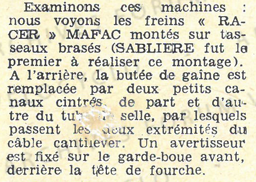 extrait article POLY LYON 1954 SABLIERE VELOCYCLO