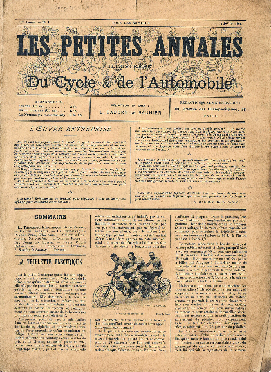 LES PETITES ANNALES N 1 1897 VELOCYCLO 1